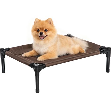 Lit surélevé pour chiens Lit portable pour animaux avec une surface en maille respirante et tissu Oxford pour intérieur extérieur 61x46x18 cm Marron (1/5)
