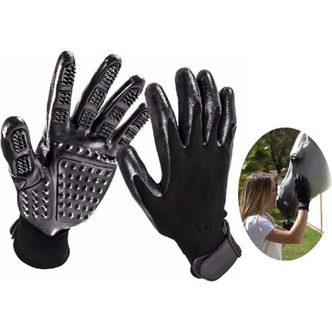 Guantes de cinco dedos para cepillar, masajear y limpiar el cabello de mascotas, gatos y perros - Negro (1/4)