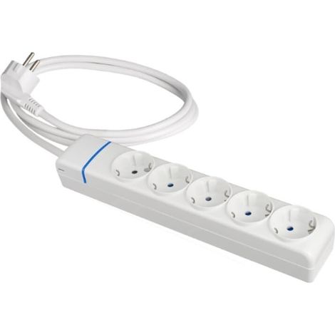 Multiprise à 5 Prises avec câble de 1,5 m sans Interrupteur, idéal pour connecter Plusieurs appareils électroniques.