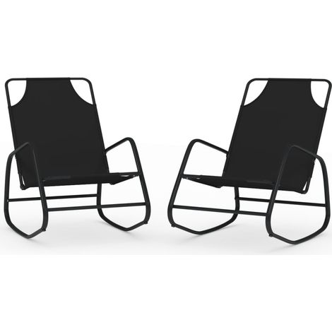 Chaises longues Transat Bain de soleil à bascule 2 pcs Noir Acier et textilène (1/5)