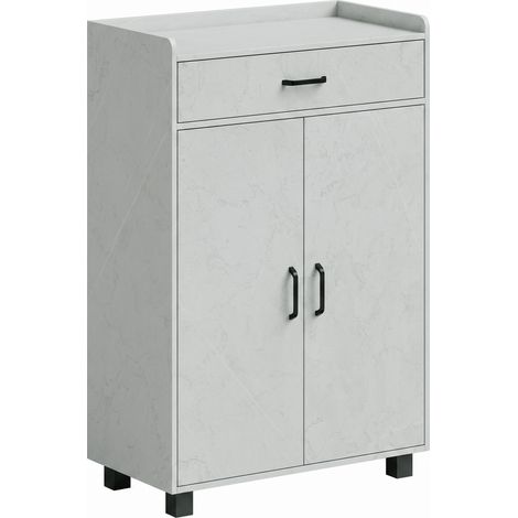 Meuble à chaussures et armoire à chaussures - Gris - 2 portes, tiroir, 5 compartiments et étagères réglables - Pour entrée, couloir - Design pratique (1/5)