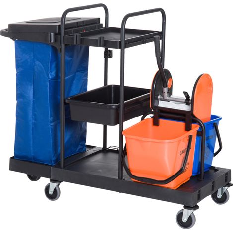 Carro de limpieza profesional con 4 ruedas, escurridor y 2 cubos de 18 L 111x63,3x103 cm HOMVRA (1/5)