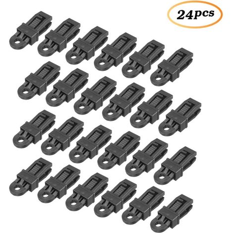 Confezione da 24 clip per teloni - Clip grandi con robusta maniglia di bloccaggio - Per tende, coperture, tettoie, striscioni, barche, giardinaggio, pensiline - Nere (1/5)