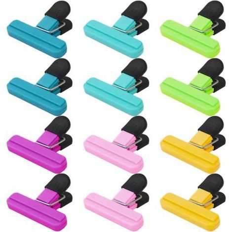 12 Pièces Pince Sachet Alimentaire, 6 Couleurs de Clips de Scellage pour Sacs, Plastique Fermeture Sachet Alimentaire (1/5)