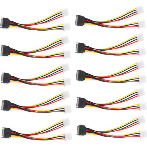 10 Câbles SATA 15 Broches Mâle vers Double 4 Broches Femelle pour Alimentation et Transfert de Données