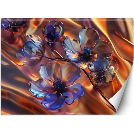 Fototapete Glasblumen auf goldenem Hintergrund 250x175 cm