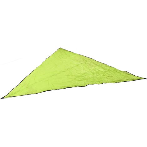 Auvent triangulaire en toile et acier inoxydable 4x4x4m avec 3 cordes, vert olive, idéal pour cour, pelouse ou jardin. (1/5)