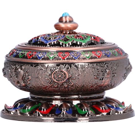 Brûleur d'encens vintage en alliage de cuivre, porte-encens pour salon, décoration pour la cérémonie du thé, rouge et coloré (1/5)