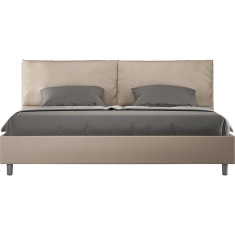 Letto matrimoniale king size contenitore imbottito 200x200 similpelle tortora Antea Large