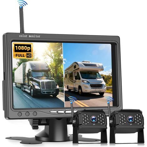 7 Inch IPS HD Wireless Backup Camera Kit with 2 Cameras, Backup Camera with BSD Waterproof IP68 Night Vision Super Wide Angle for 12V-36V Truck Nozzles Trailers Camping (1/5)