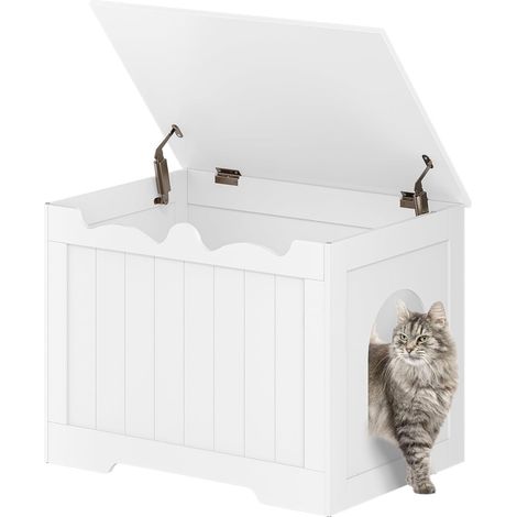 Meuble litière chat – Bac à litière caché avec ouverture supérieure – Dimensions 70 x 50 x 53 cm – Panneau de particules blanc