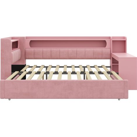 Letto daybed imbottito rosa 90x200 cm con USB, LED, letto estraibile e scrivania HOMVRA (1/5)