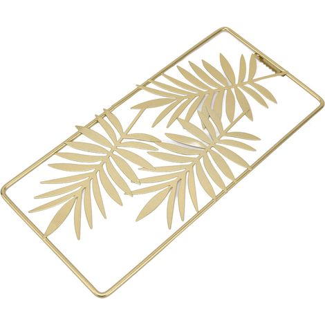 Décoration murale en métal doré – Sculpture/décoration murale en métal 3D de style nordique en forme de feuille, parfaite pour un mur d'accent dans le salon ou la chambre (29,5 x 14 cm, une pièce) (1/5)