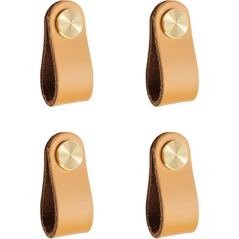 Maniglie per mobili in vera pelle,Set da 4 pezzi,Dimensioni 6,5 x 2,6 cm,Pomelli per mobili realizzati a mano,Adatti per mobili da cucina (1/5)