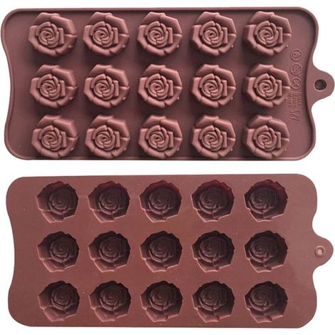 Lot de 2 moules en silicone en forme de rose, 15 cavités, pour chocolats et bonbons de la Saint-Valentin (1/5)
