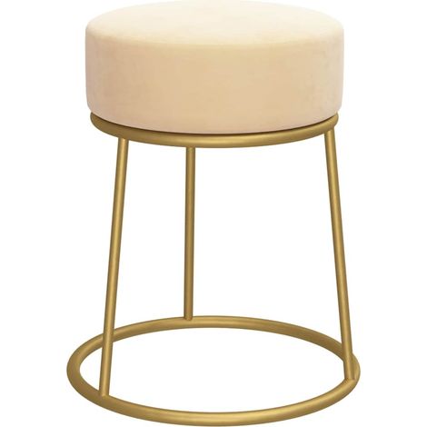 Pouf rotondo sgabello seduta 30 x 38 cm velluto color albicocca e metallo dorato DEC026367
