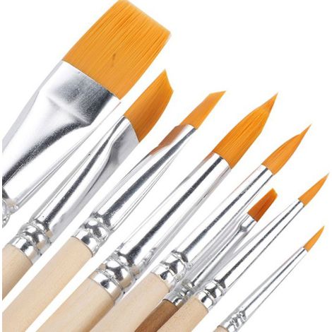 Kit de 8 pinceaux plats à poignée en bois et poils en nylon, pour aquarelle, peinture à l'huile, acrylique et gouache (1/5)