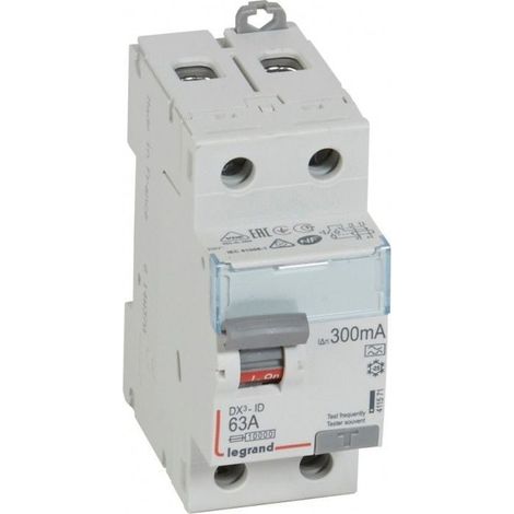 Interrupteur différentiel Legrand DX³ 2P 300mA 63A Type A 2 modules - LEG411571