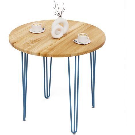 Tisch rund 80 cm Stärke: 28mm, Farbe: Rustikal, Beine: Blau (1/5)