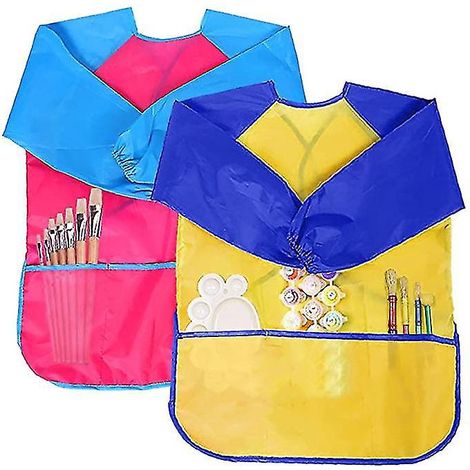 Lot de 2 tabliers de peinture pour enfants, robes de peinture, tabliers de loisirs créatifs, rose rouge (1/5)