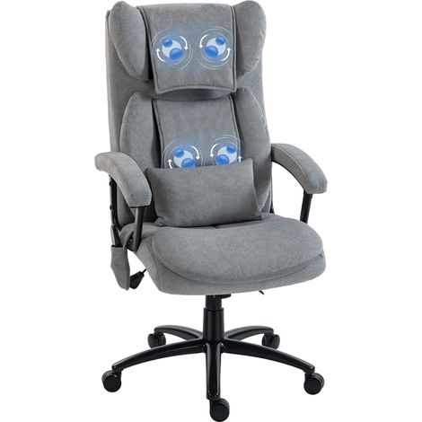 HOMCOM silla de oficina con masaje de amasamiento de 4 puntos, respaldo alto, altura ajustable, asiento amplio, cojín lumbar, basculante, gris