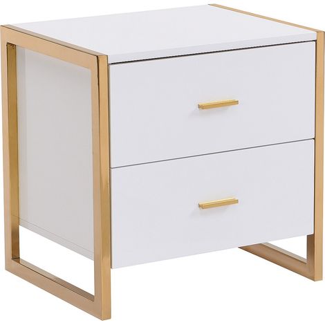 Comodino 2 cassetti MDF Bianco laccato e Dorato  - OMBRELIA di PASCAL MORABITO