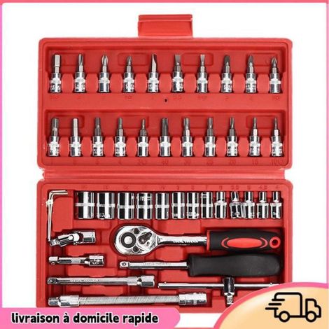 Kit De Clés À Douille - 46 Pièces - 1/4 Pouces - Pour Réparation Automobile Et Moto - Boîte Rouges (1/5)
