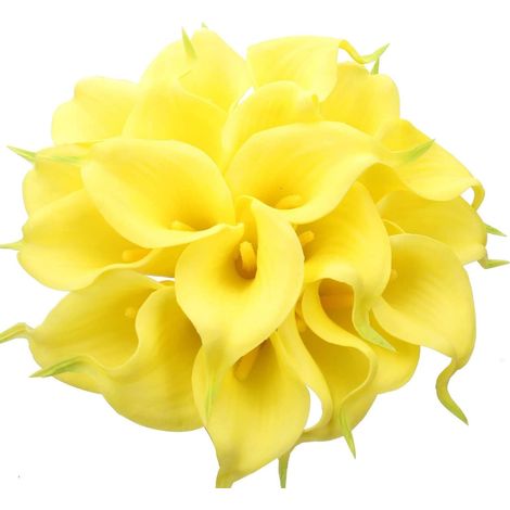 24 arums artificiels en latex, bouquet réaliste d'une seule tige pour la décoration de la maison, des fêtes, du bureau, des mariages et des compositions florales (jaune) (1/5)