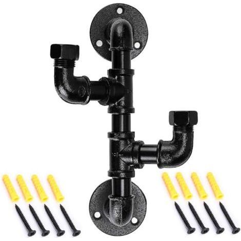 Robust metal coat rack in the shape of a pipe with 2 hooks, vintage and industrial style, wall mounted, black galvanized finish (1/4)
