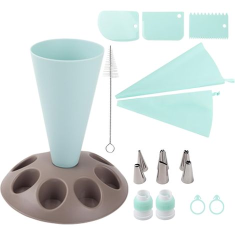 Kit per pasticceria blu con supporto per sac à poche, supporto per sac à poche con 8 scomparti, porta utensili per decorare torte e muffin. (1/5)