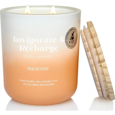 Bougie parfumée Orange Pamplemousse cire de soja 400g 80h durée de combustion aromathérapie en verre