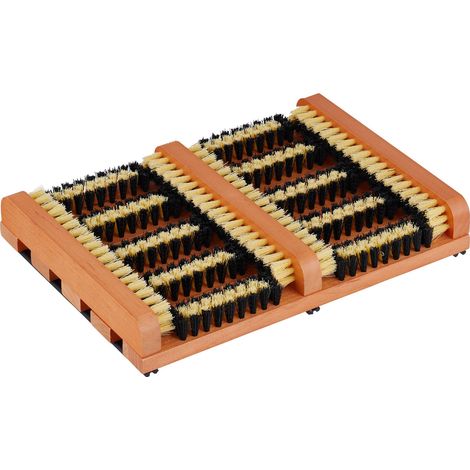 Relaxdays Grille gratte-pieds en bois, antidérapant, brosses en plastique, pour intérieur et extérieur, marron et noir (1/5)