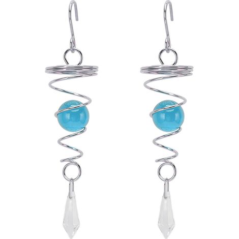 Lot de 2 carillons éoliens en spirale bleu lac, stabilisateurs et boules de jardin en acier inoxydable. (1/5)