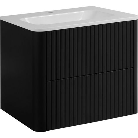 Meuble sous vasque 60 cm, blanc, avec vasque, pieds noirs (1/5)