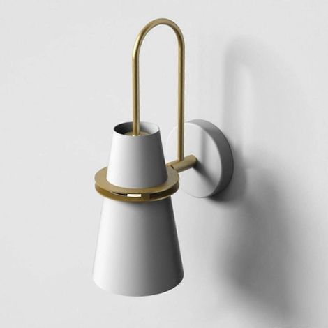 Applique murale de chevet 1 lumière, style industriel, avec abat-jour en métal, culot E26, blanc, pour salle de bain, chambre ou cuisine.