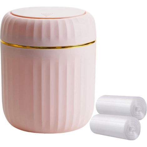 Tischabfalleimer mit Schnappdeckel, Mini-Tischabfalleimer, kleiner Kunststoff-Tischabfalleimer für Badezimmer, Büro, Schminktisch, Küche, mit 60 Müllbeuteln (rosa) (1/5)