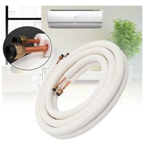 Tuyau en cuivre pour climatiseur 1/4 3/8 - Tuyau réfrigérant en cuivre et aluminium isolé - Pièces pour climatiseur - 3 mètres, Blanc (1/4)