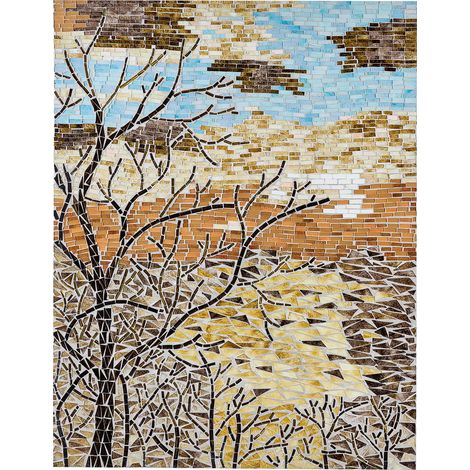 Decoración de pared de vidrio marrón amarillo naranja azul 60 x 80 cm Tamiang (1/5)