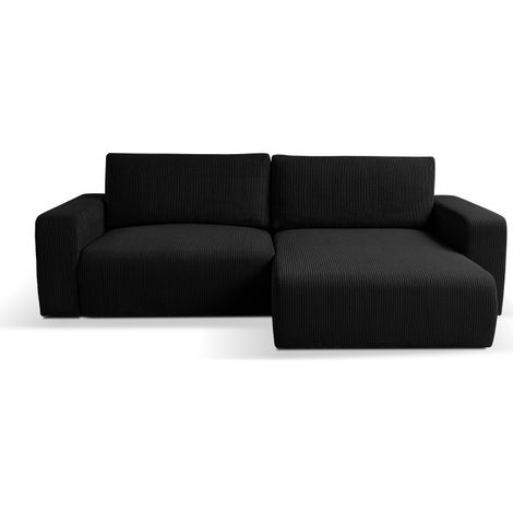 Tendencio – Canapé d’angle convertible 2 places – Velours côtelé noir – Couchage 125 × 215 cm – Coffre de rangement – Angle réversible (1/2)