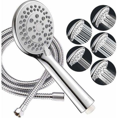 Pomme De Douche - 107 mm - 5 Fonctions - Tuyau Flexible Acier Inoxydable 150 cm - Anti-calcaire - Économiseur D'eau (1/4)