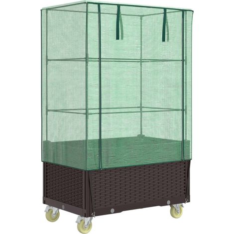 Maison Exclusive - Hochbeet mit Aufsatz und Rollen Rattan-Optik 8