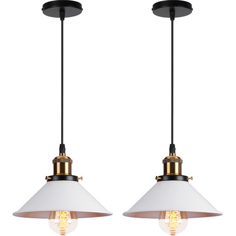 Lot de 2 E27 Métal Suspensions Luminaires Retro Plafonniers Luminaire Edison de Culot E27 Suspensions Eclairage de Plafond Suspensions Luminaires Lampe (Ampoule non incluse), Blanc (1/5)