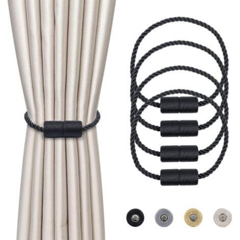 Embrasses de rideaux magnétiques noires tressées, 4 pièces, attaches magnétiques pour rideaux, accessoires pour la décoration de la maison