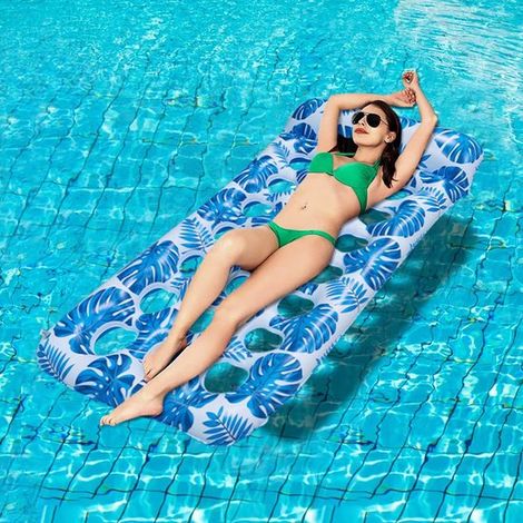 Matelas Opblaasbaar de Piscine - Chaise de Natation Portable (bleu) - 1 Lot - Hamac D'eau - Chaise Longue de Piscine - Matelas Pneumatique de Loisirs (1/5)