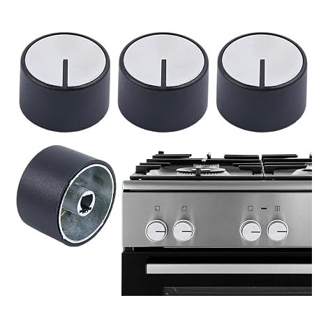 Hob Parts & Accessories, 4 Oven Knobs, 6mm Hob Knobs, Universal Gas Hob Control Knobs (Black) (1/5)