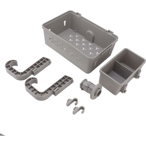 Panier de rangement pour piscine avec cadre de support réglable et système de drainage creux. Solution multifonctionnelle pour accessoires de piscine hors sol et salle de bain. (1/5)