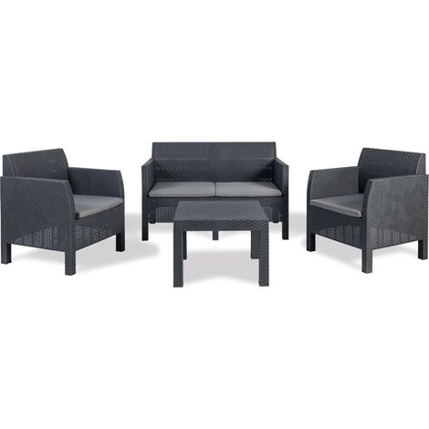 Toomax Set Salotto da giardino Matilde 4 posti antracite, in plastica resistente effetto rattan, 2 poltrone con schienale ergonomico, divanetto da 2 posti e tavolo, ideale per spazi esterni