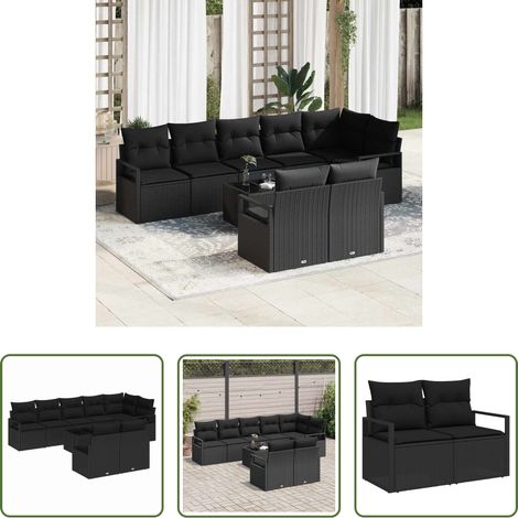 vidaXL Poly Rattan - Sofa Set mit Kissen 9 pcs Schwarz Poly Rattan (1/5)