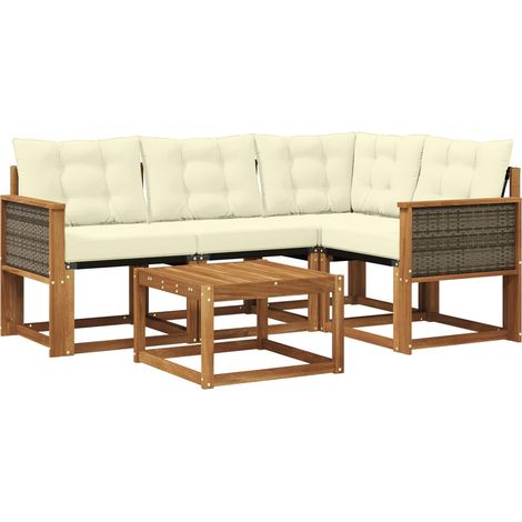 vidaXL Outdoor Sofa Set with Cushion 5 pcs Natural and Cream