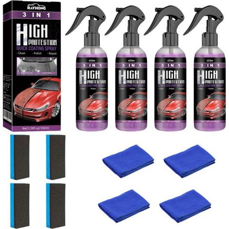 Spray Nettoyant Polissant Protecteur - 3 en 1 pour Carrosserie - 100 ml - Pour Voiture Moto Bateau - Lot de 4 (1/5)